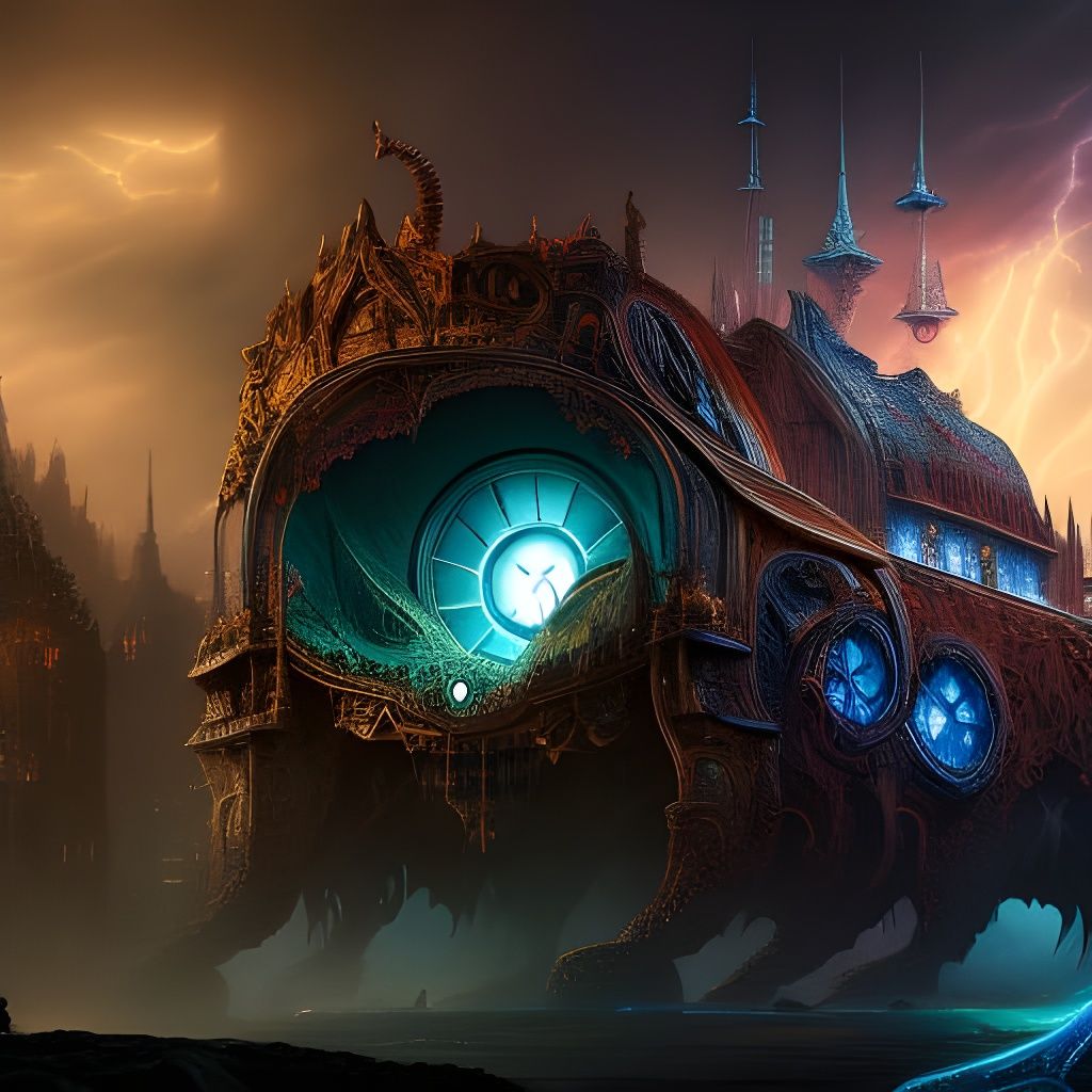 Elaborate Doorway to Void, Fantastical Mixed-Media Art