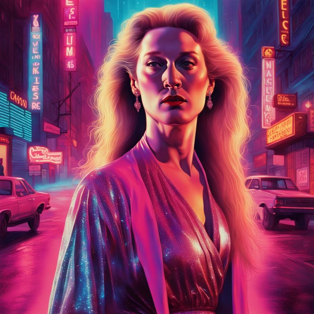 Meryl Streep Does Karate in Synthwave Neon Style
