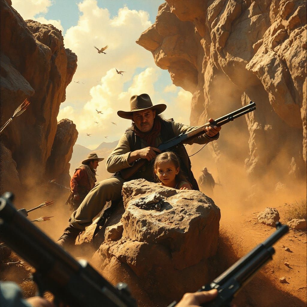 Old West Battle: Rangers Fight in Dusty Canyon