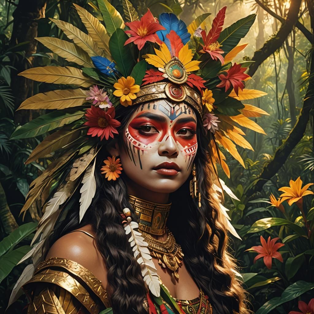 Hyperrealistic Tatunka-Nara Portrait with Traditional Headdr...