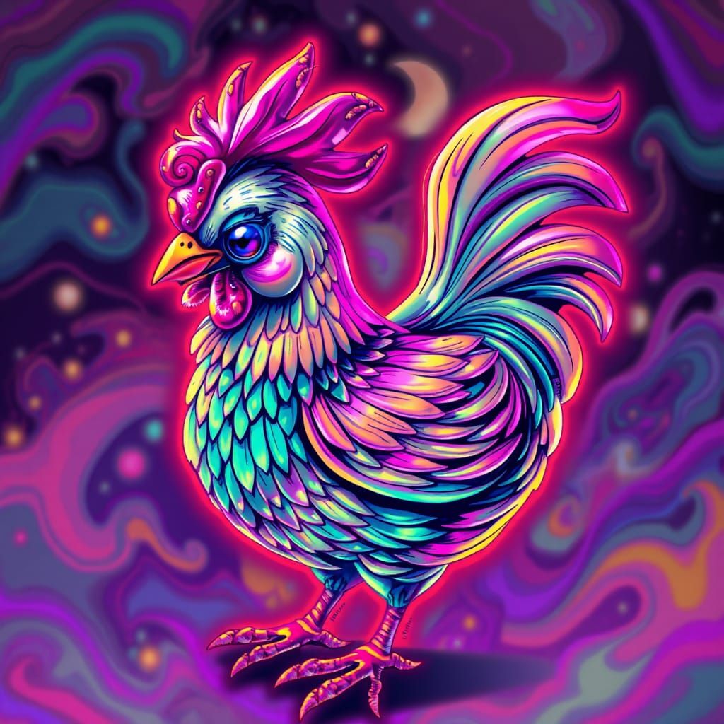 Psychedelic Chicken with Iridescent Feathers