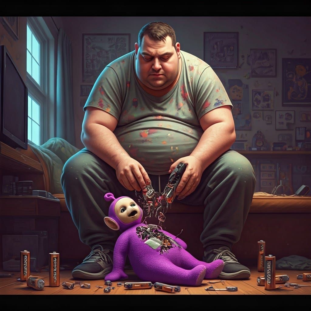 Man Extracts Guts from Teletubby: Digital Art