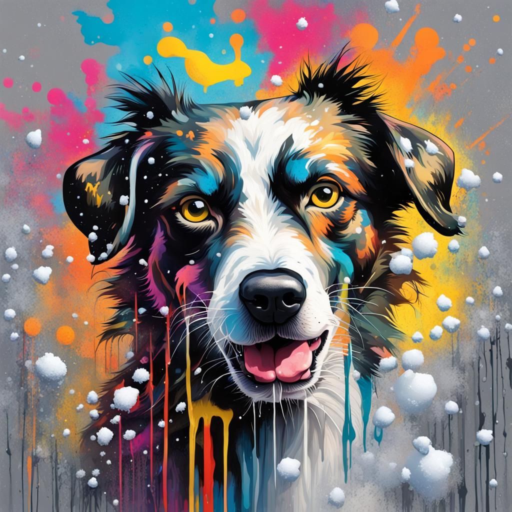 Dog in Snow: Graffiti Art with Splash Effects