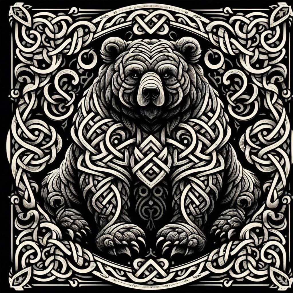 Ominous Obese Bear with Celtic Knot Inlay in Gothic Style
