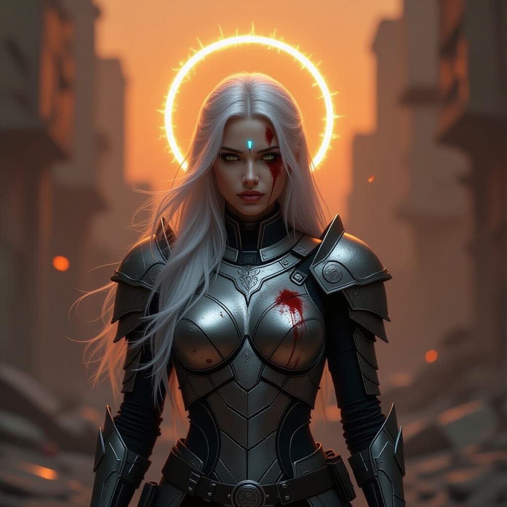 Armored Heroine in Post-Apocalyptic Digital Art