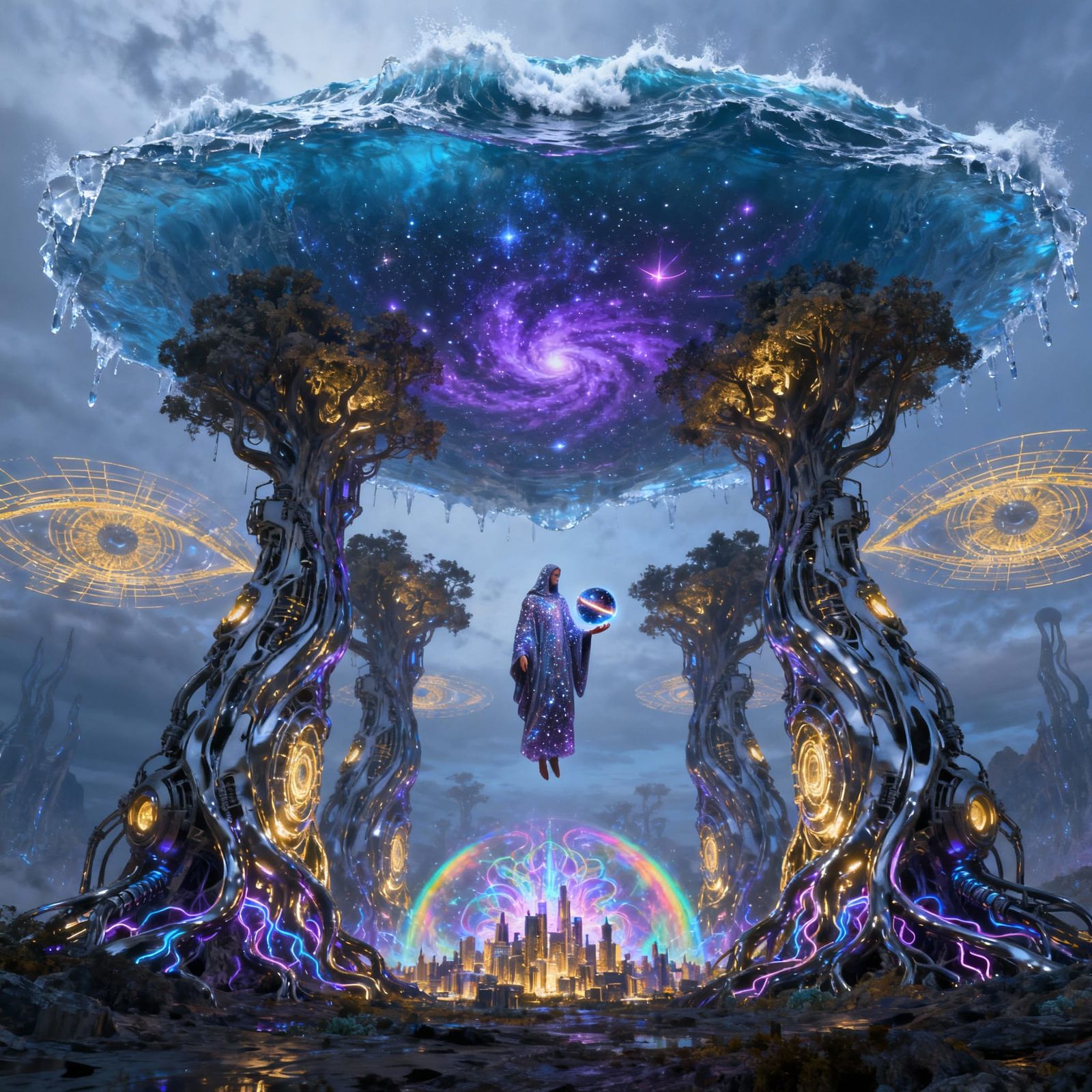 Upside-Down Ocean Sky Reflection with Chrome Trees