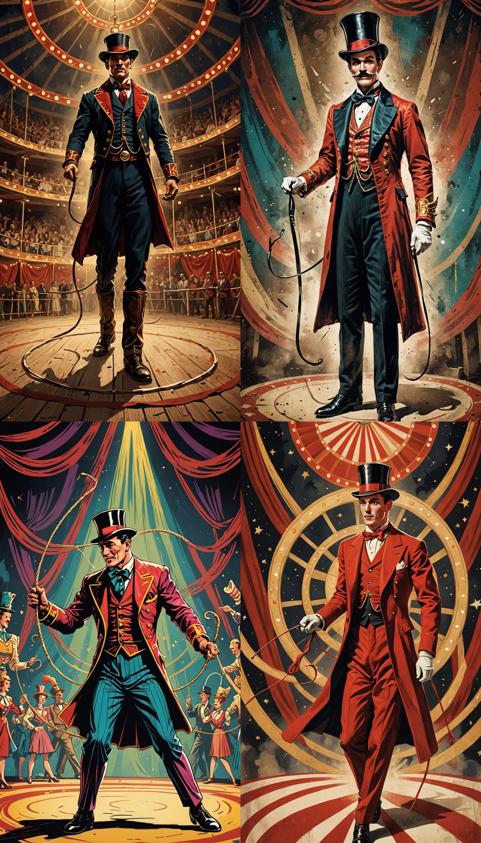 Vintage Circus Tamer Illustration in 1940s Style