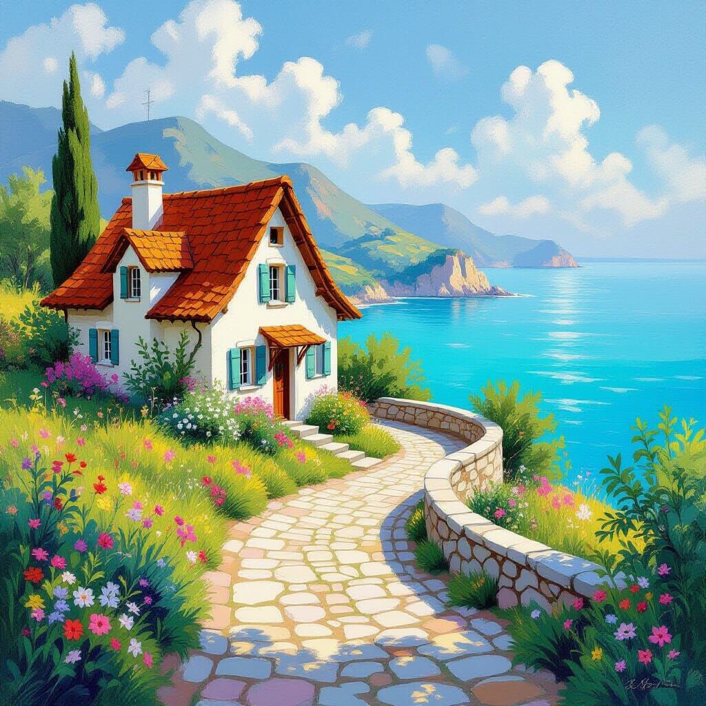 Whimsical Fairy Cottage Overlooking Turquoise Ocean