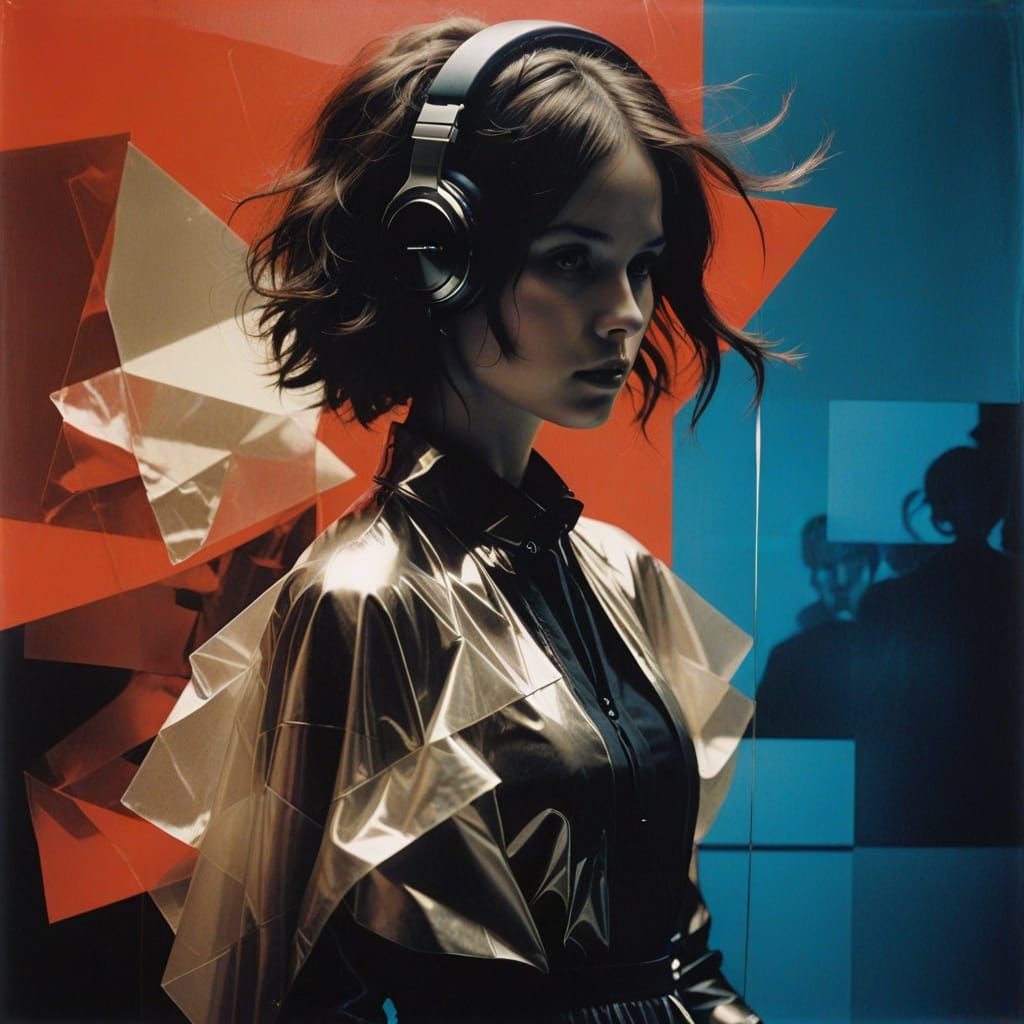 Surreal Disco Scene with Geometric Overlay in Dark, Moody St...