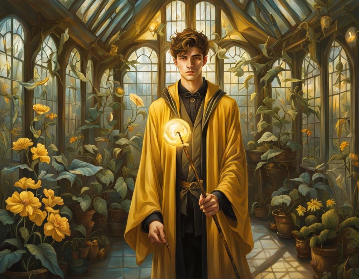 Hufflepuff Student in the Herbology Greenhouse
