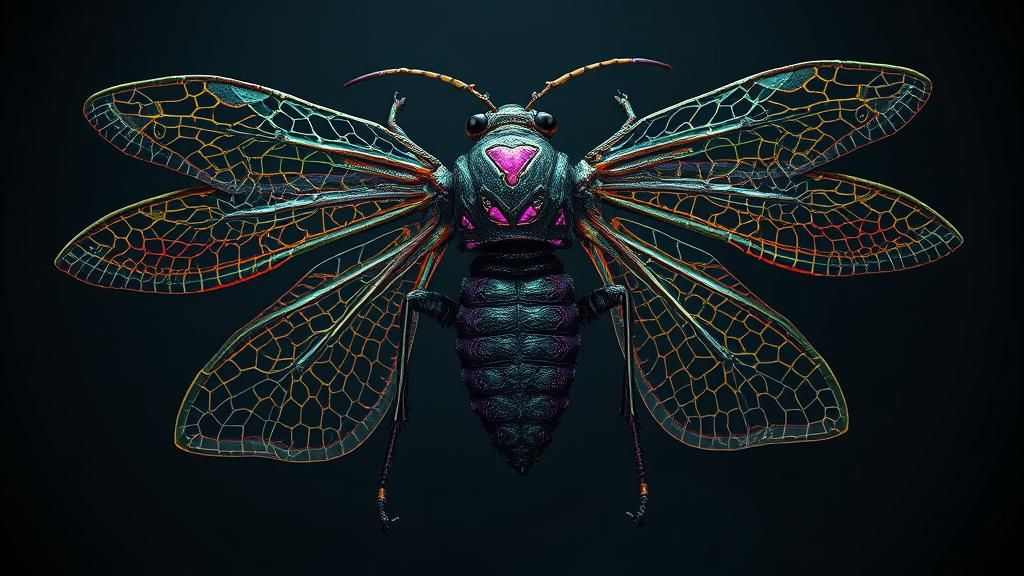 Emerald Insect with Bioluminescent Details
