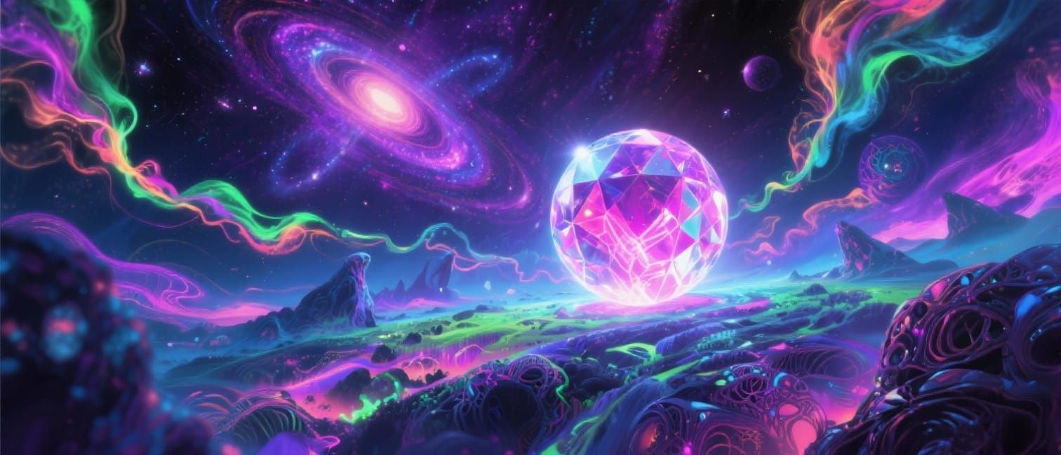 Surreal Cosmic Landscape with Neon Fractal Energy