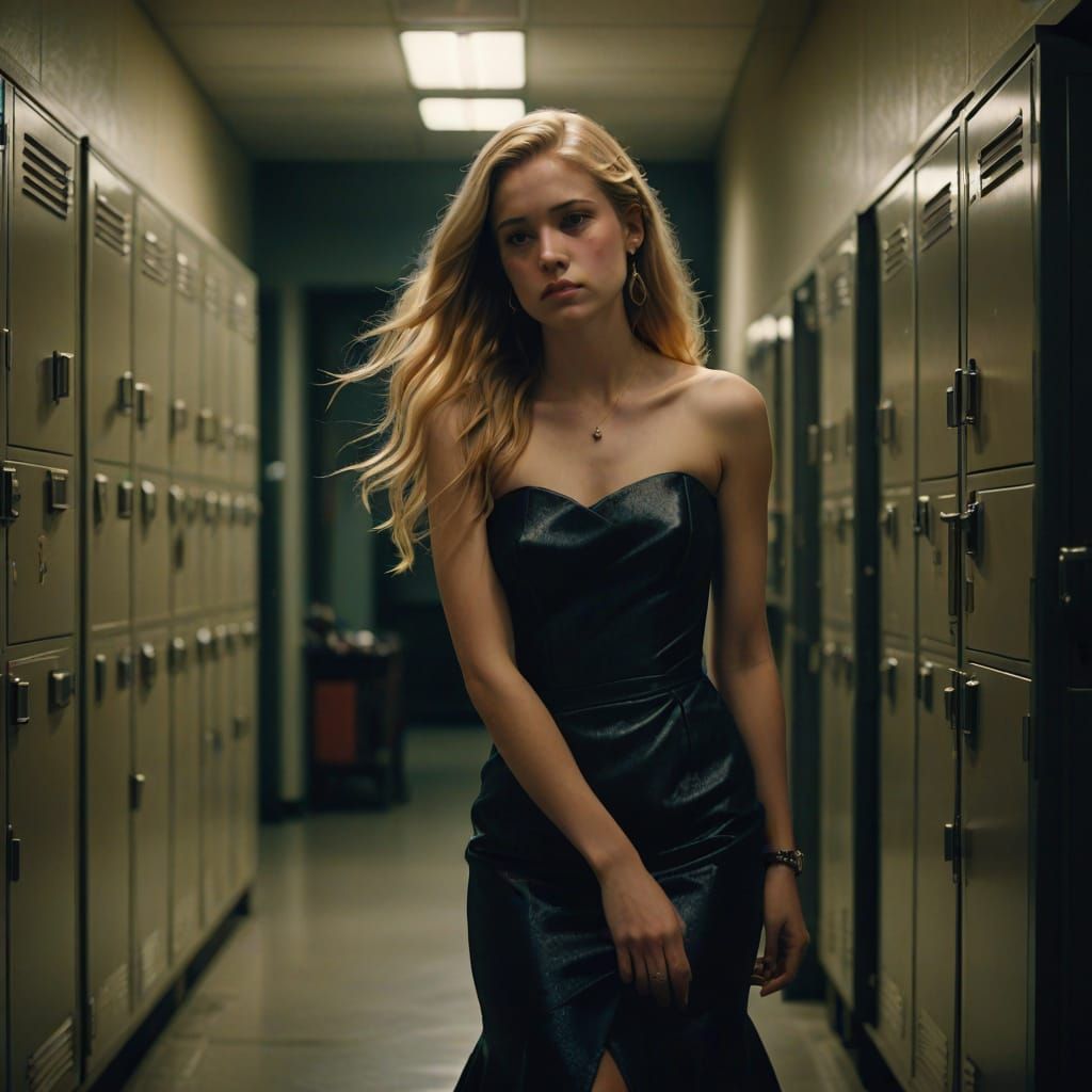 Ethereal High School Girl Stepping into Prom Night in Cinema...