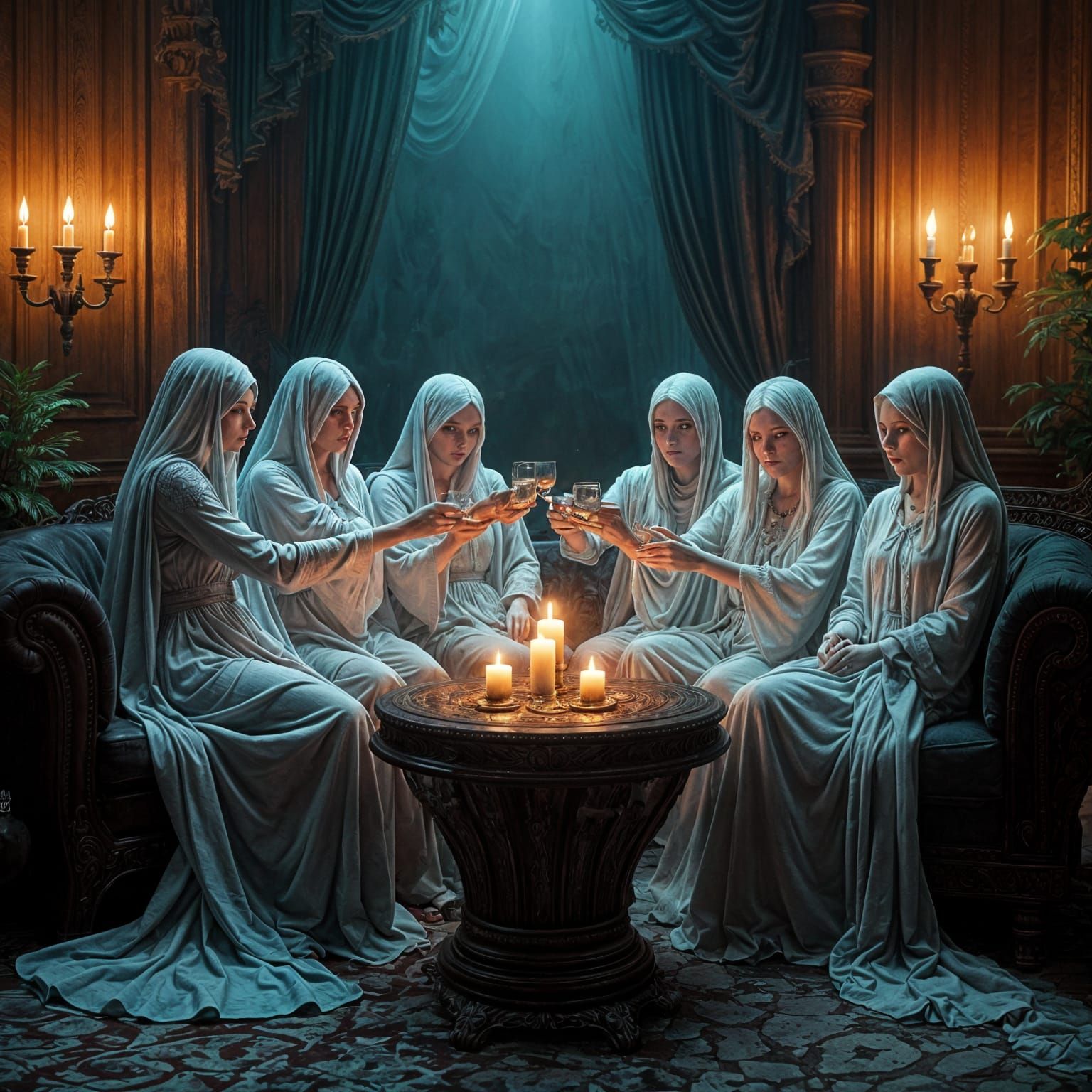 Ghosts Chilling on Couch: Dark Fantasy Art