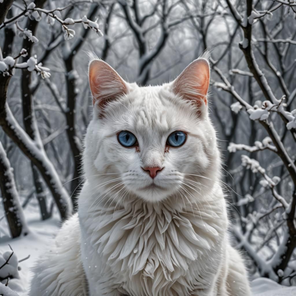 Hyperrealistic Snow White Cat Portrait