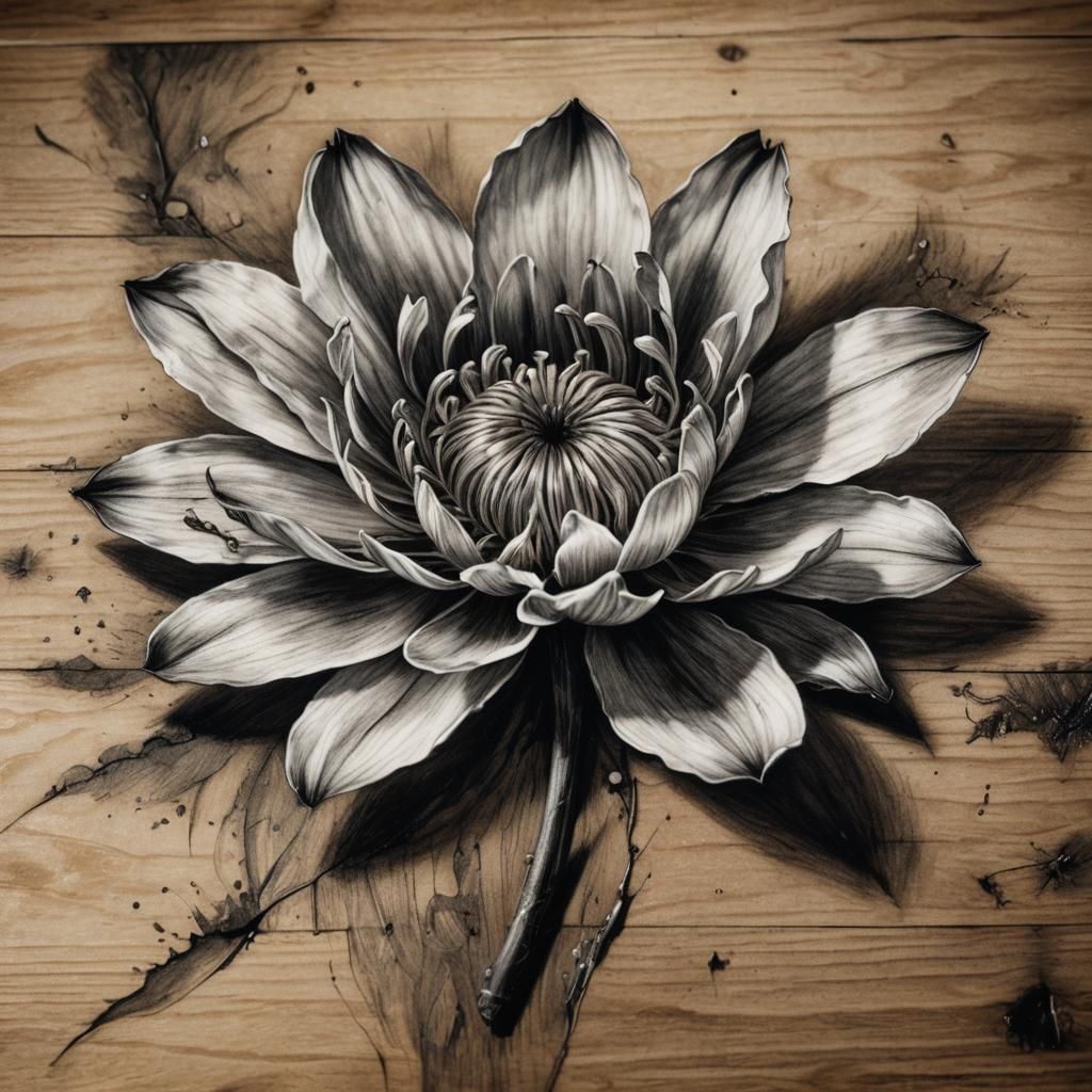 Dramatic Charcoal Drawing of a Dying Flower