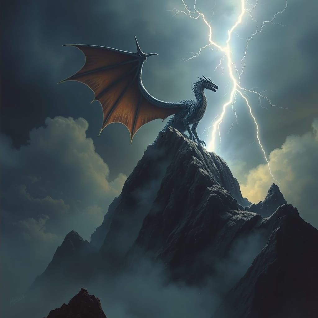 Dragon Mountain Lightning in Cyberpunk Style