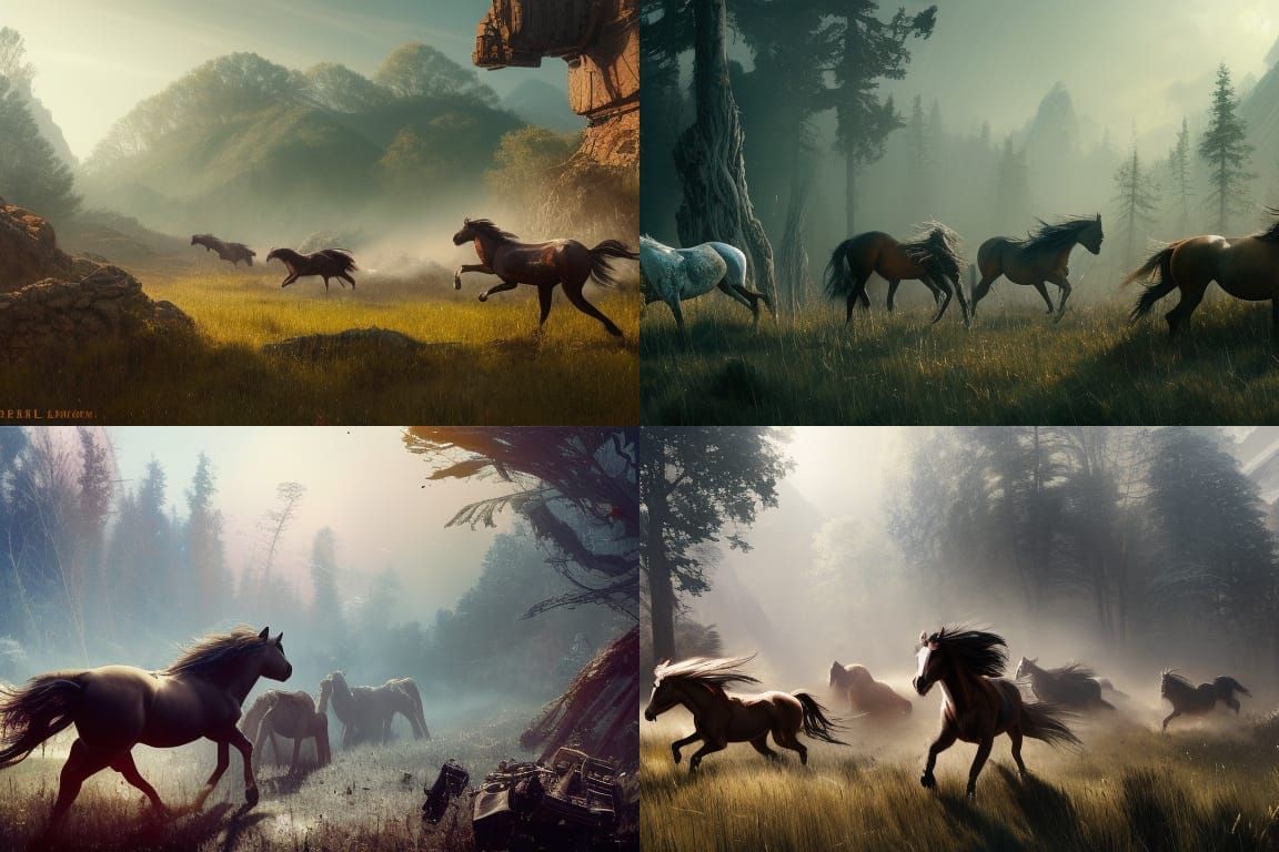Wild Horses Running: Photorealistic Sci-Fi Masterpiece