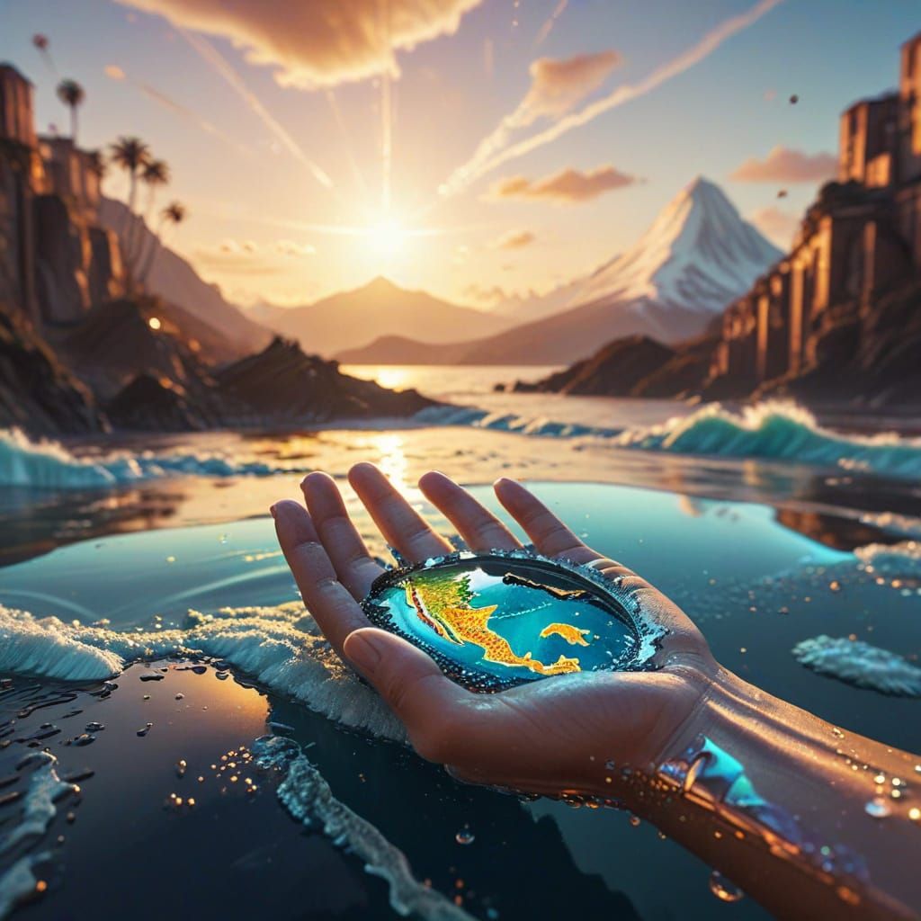 أريد يد بشرية تحمل لكالفورنيا وجسورها ومياهها بمنظر 
على شكل...