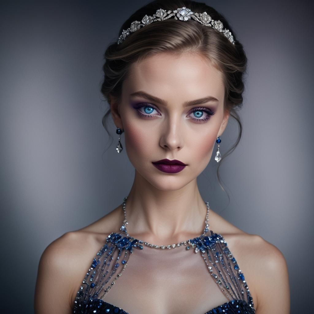 High-fashion photography. Studio lighting. Woman with wide b...