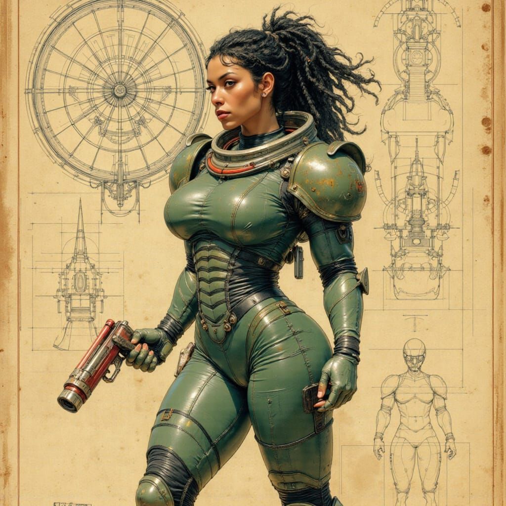 Retro-Futuristic Black Woman in Spacesuit with Ray Gun