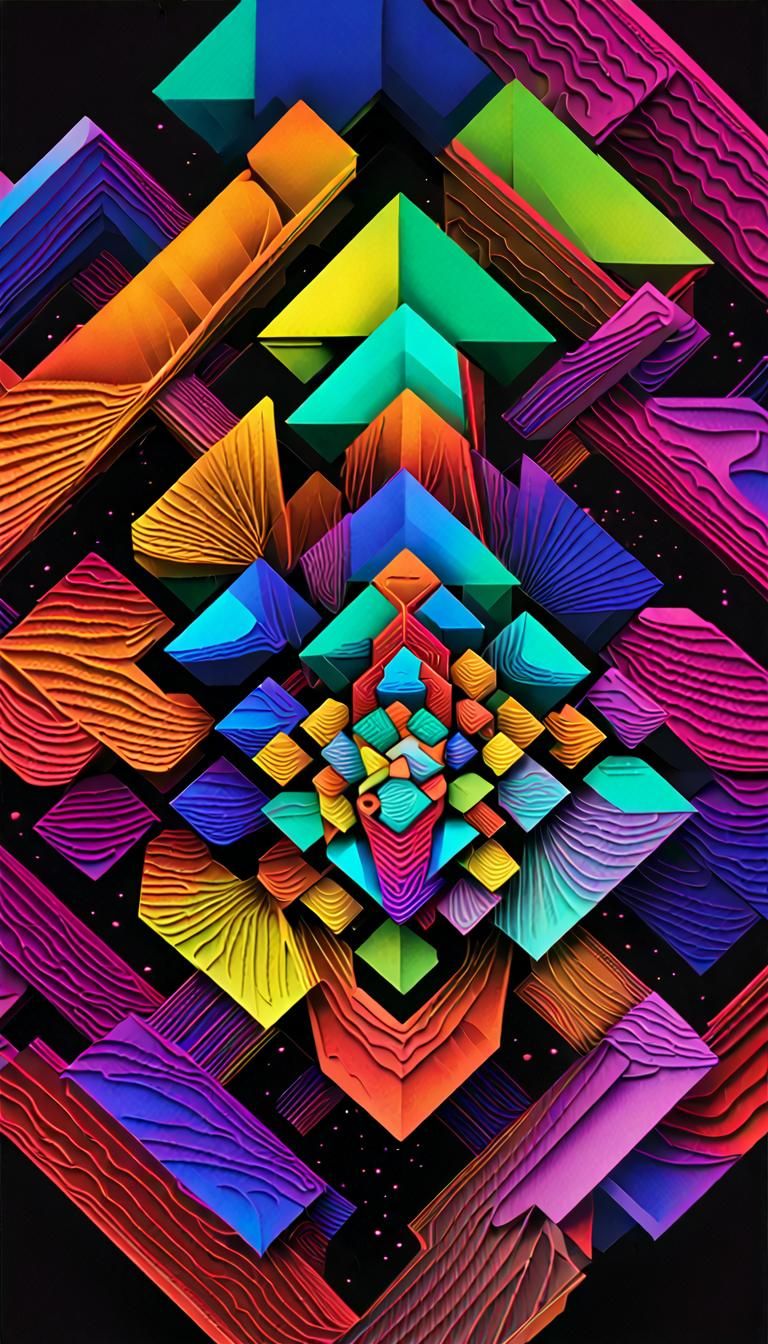 Geometric Abstract in 3D with Glowing Neon Fractal