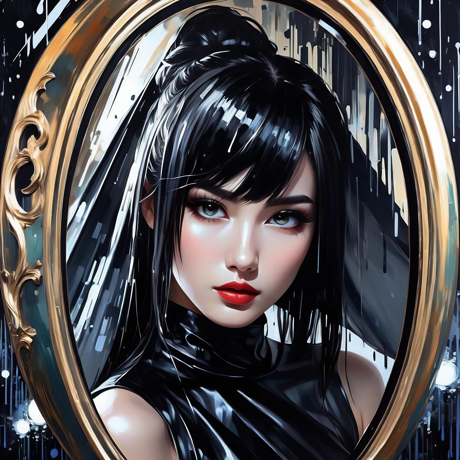 Moonlit Woman Gazing in Mirror, Speed Painting