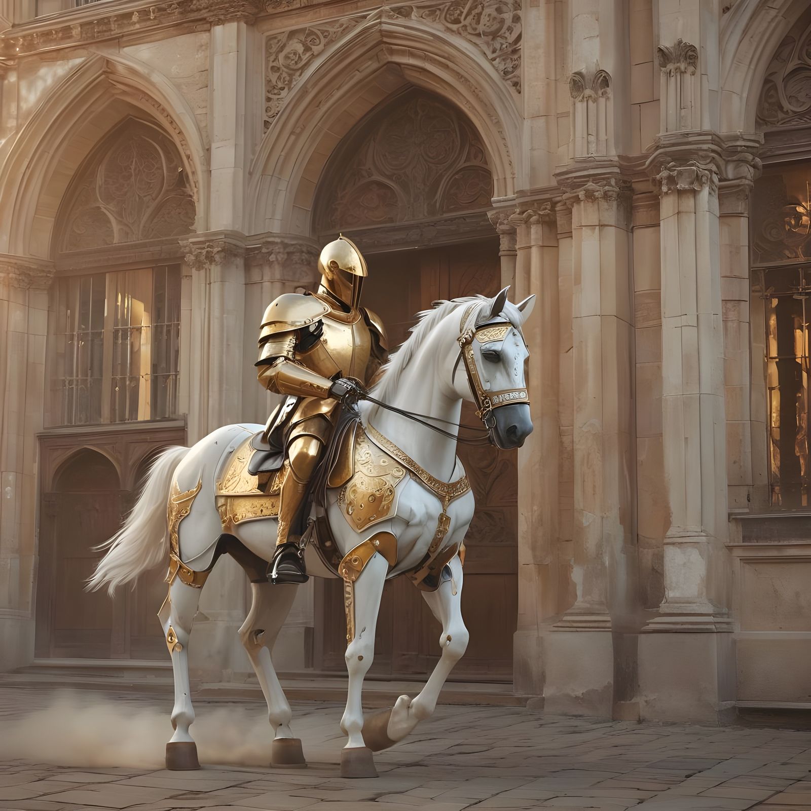 Robot Knight Horseback Under Divine Sunlight