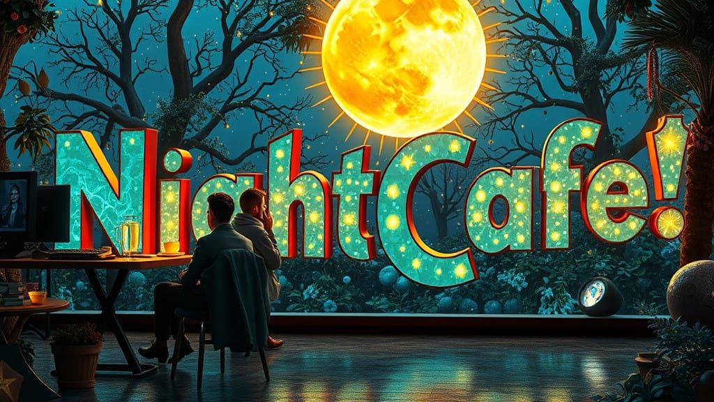 Surreal Nighttime Café Scene in 3D-Rendered Art Nouveau Styl...