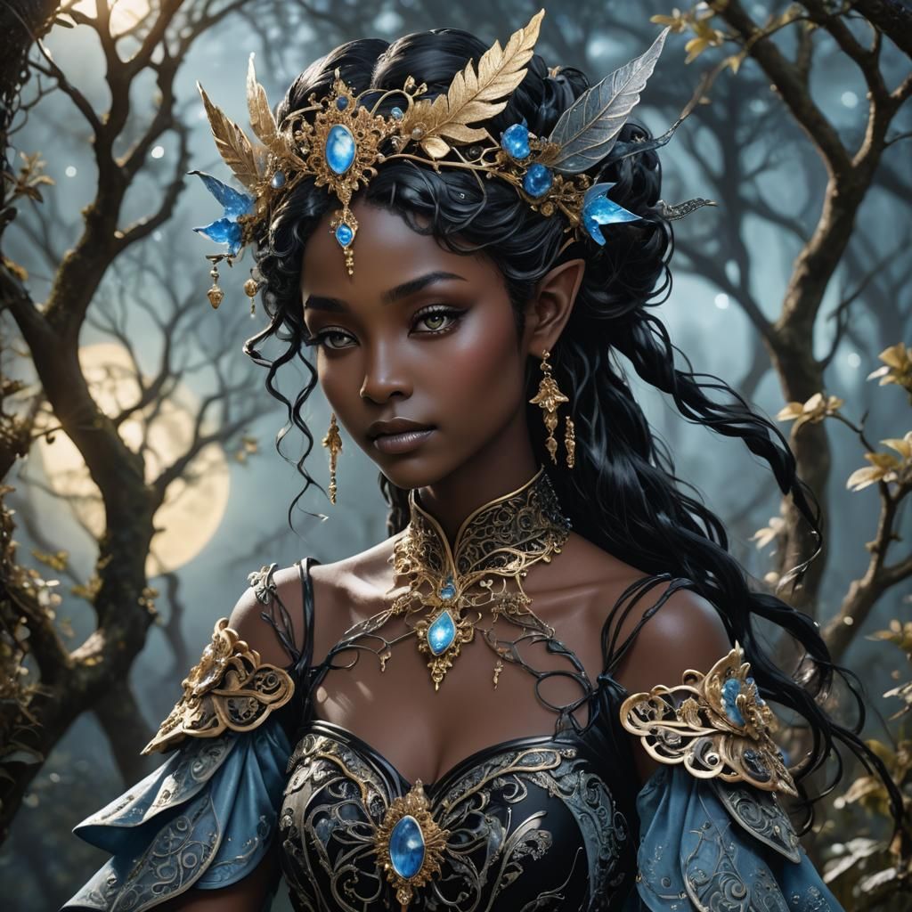 Porcelain Elf Princess in Moonlit Forest