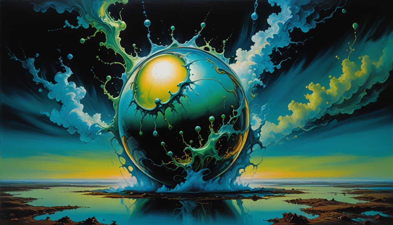 Surreal Orb Suspended in a Dark, Misty Void