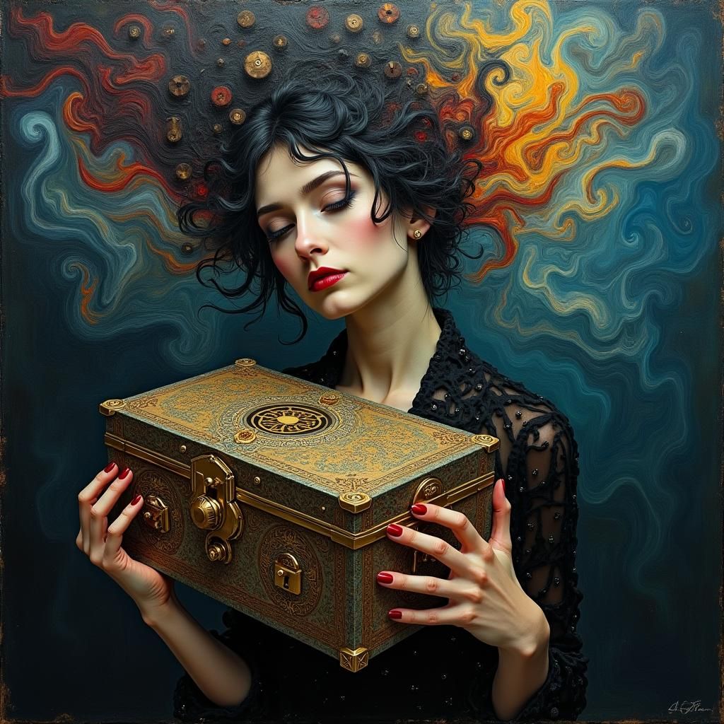 Woman with Ornate Box in Expressionist Style