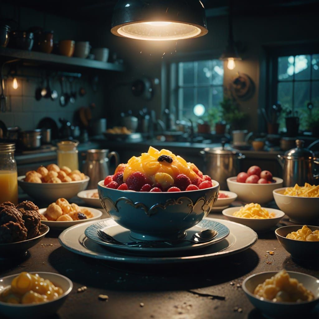 Magical Glowing Desserts in Cinematic Film Style