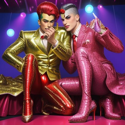 Campy Pop Art Portraits of Dapper Men in Red Underwear and H...