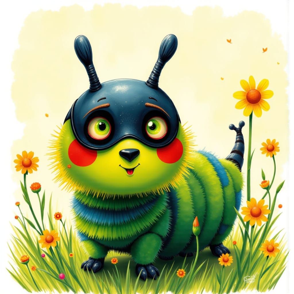 Superhero Caterpillar in Eric Carle Style