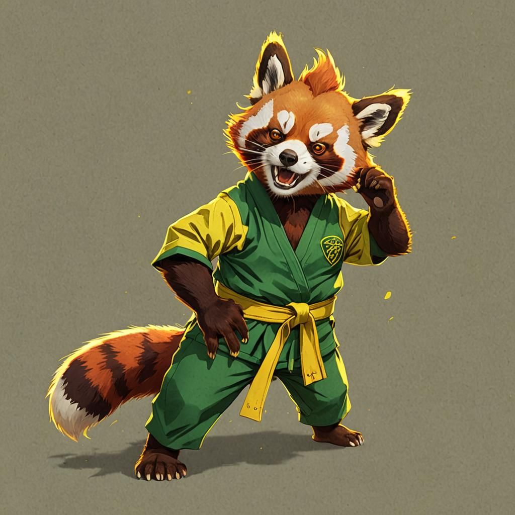 Anime Red Panda Judo Master in Cel-Shaded Style
