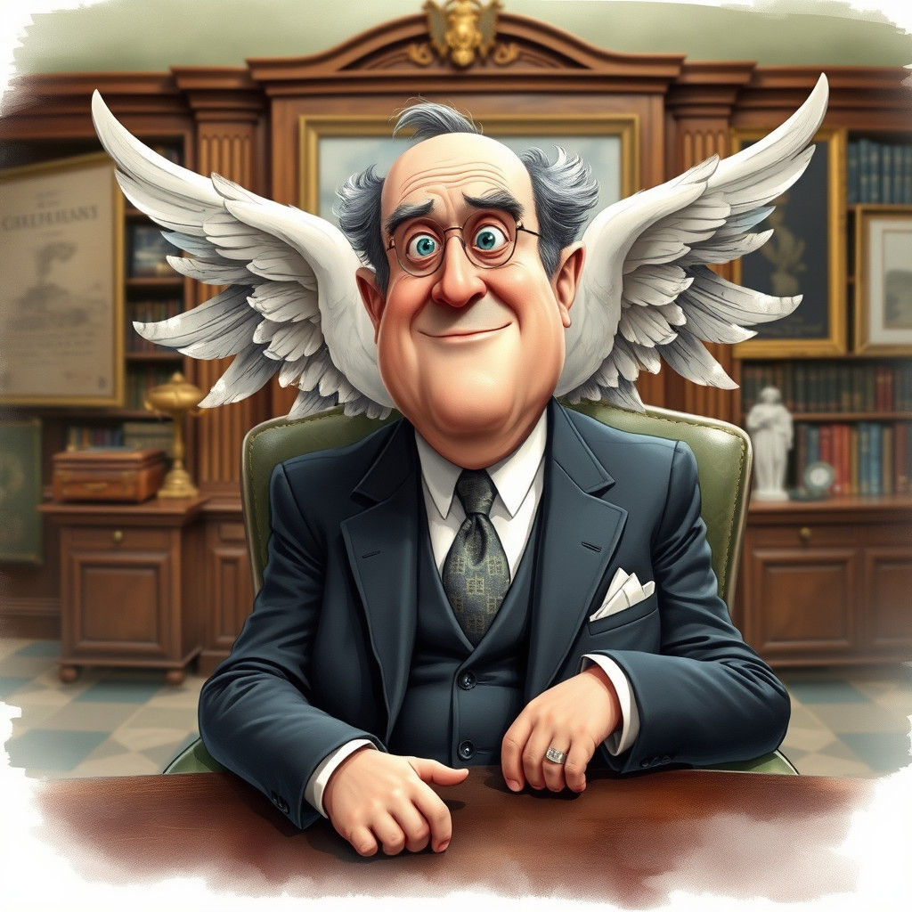 Whimsical 3D Cartoon of Gentleman with Wings