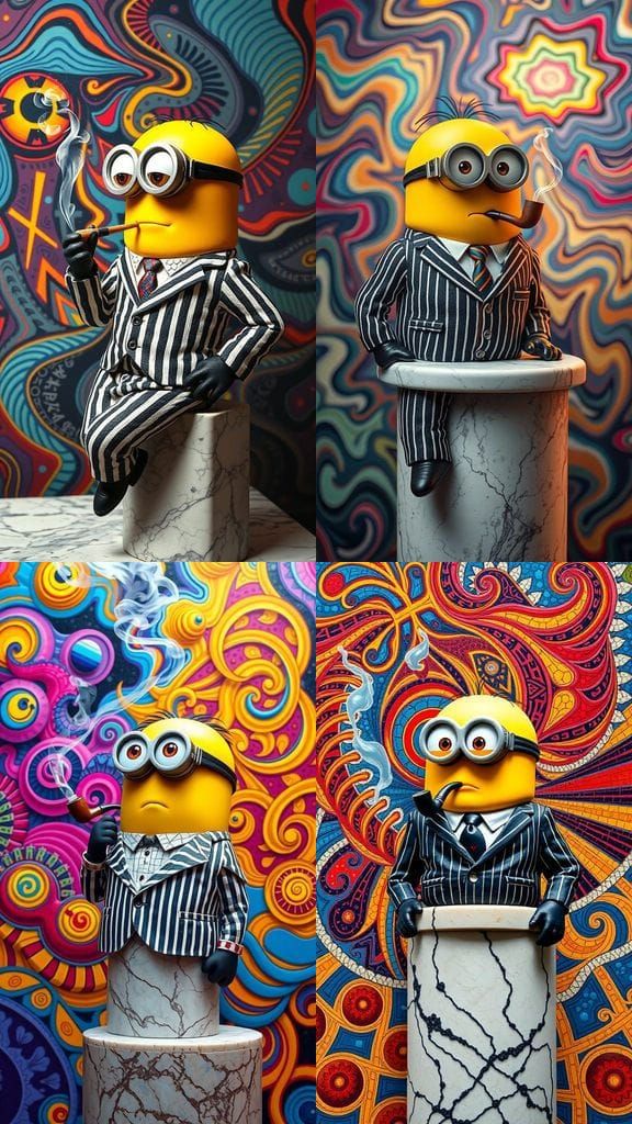 Stylish Minion Contemplates Psychedelic Art