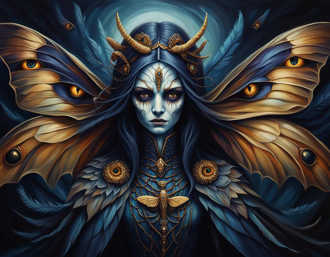 Moth Lady of Death Portrait in Dark Fantasy Style