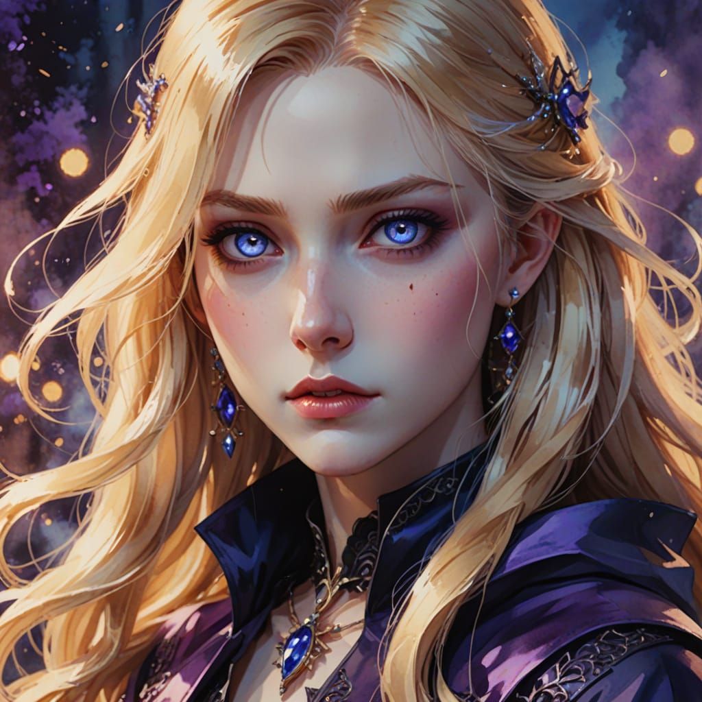 Ethereal Vampire Portrait in Rich Watercolor Textures