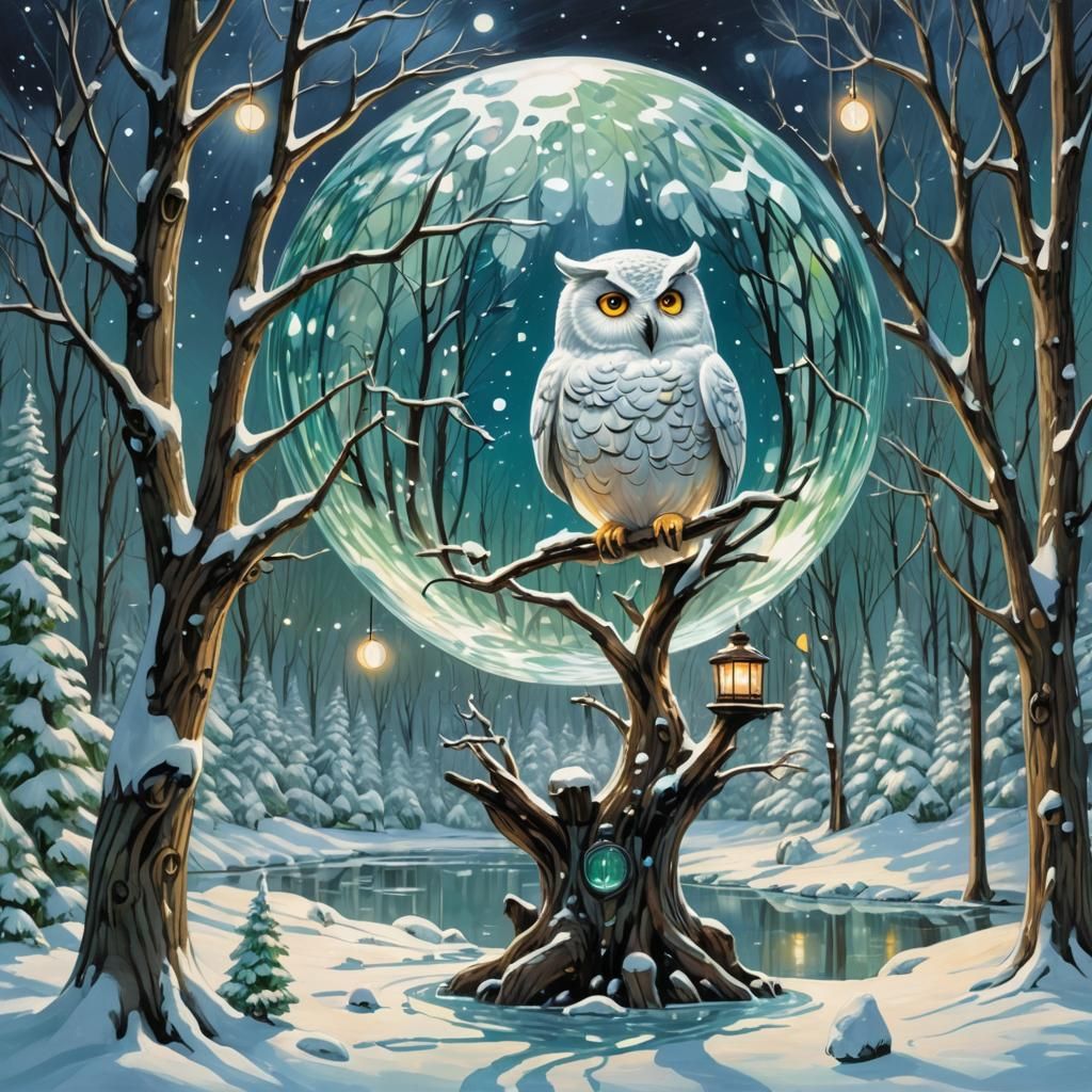 Winter Owl in Snow Globe I