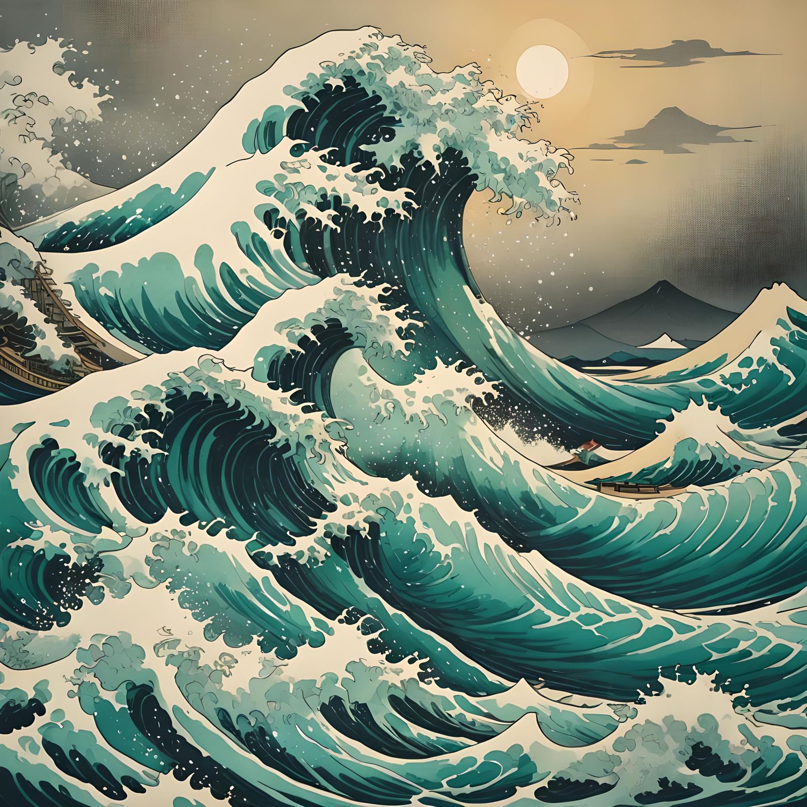 Great Wave off Kanagawa in Hyperrealistic Splash Art