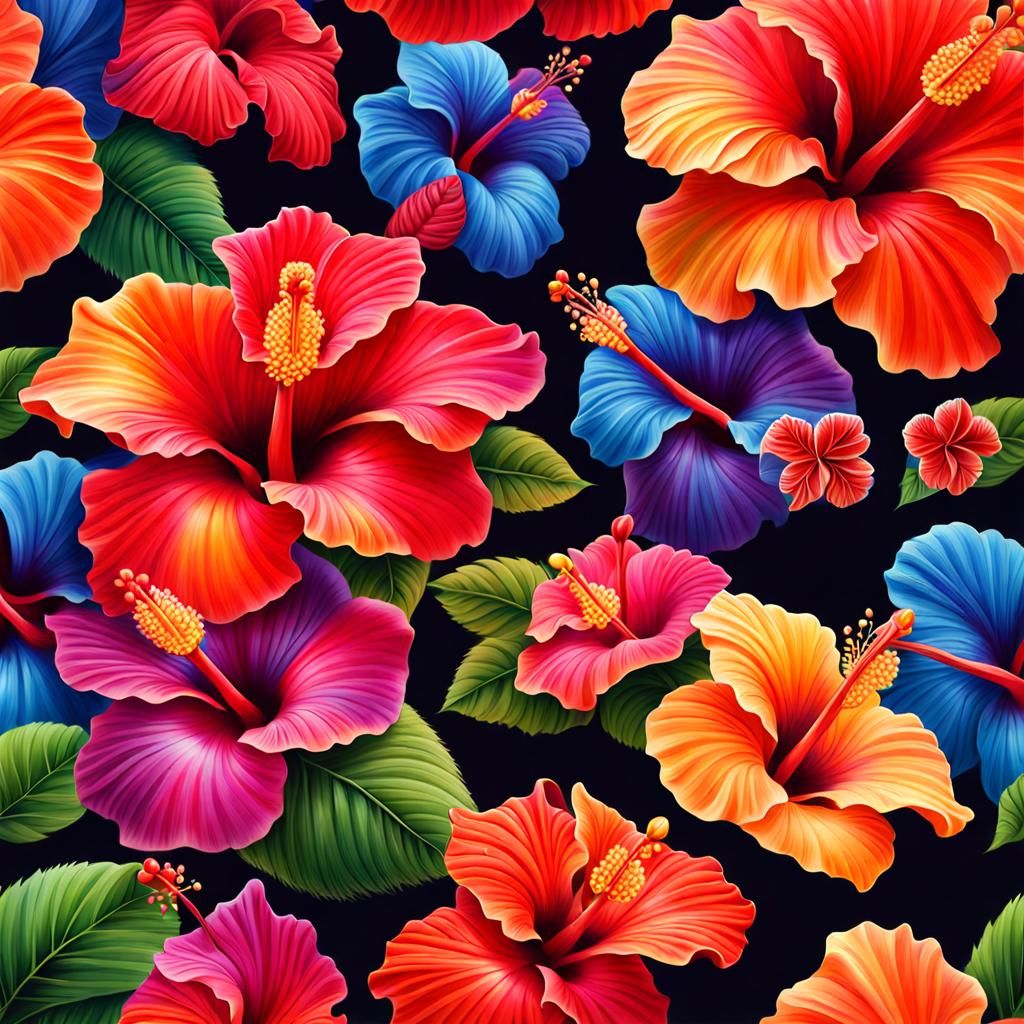 Vivid Ultrarealistic Hibiscus Flowers: AI Generated Beauty