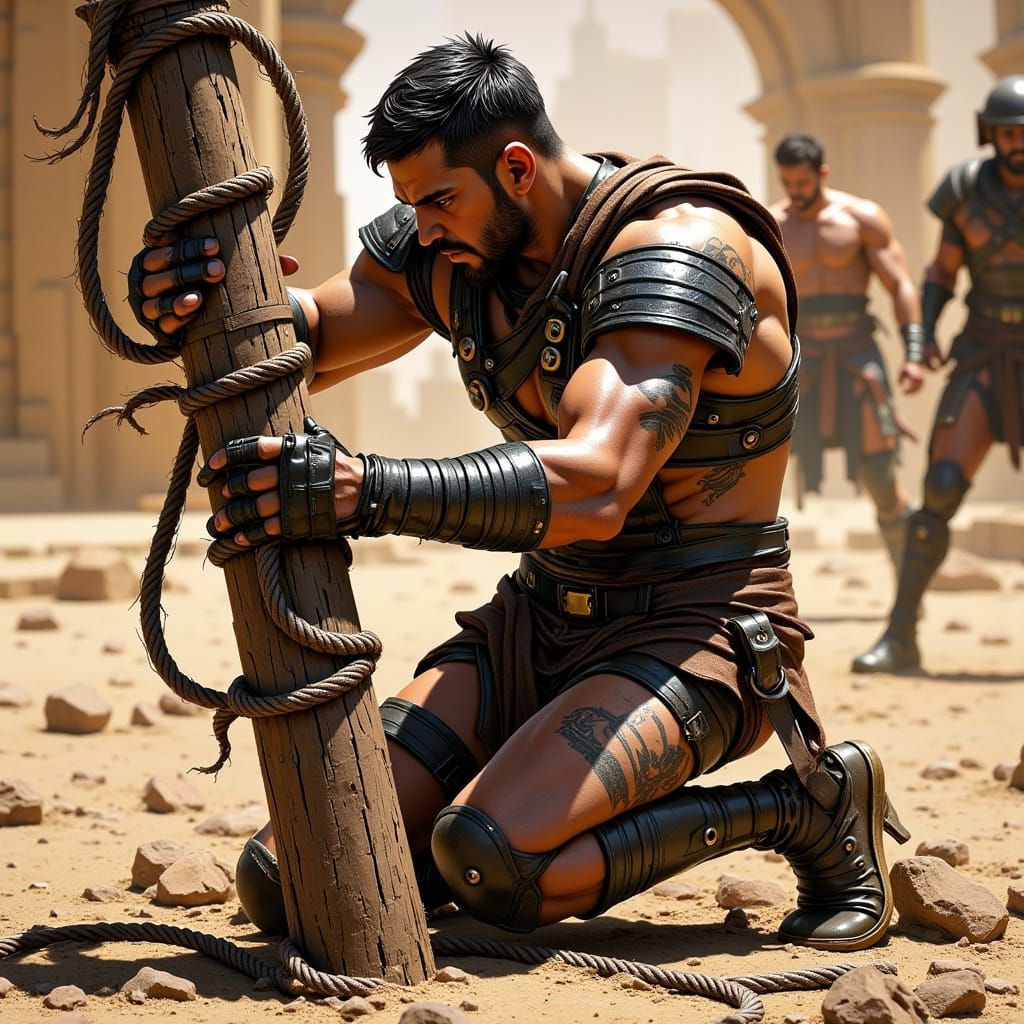 Mighty Greek Warrior Trapped in a Desert Arena