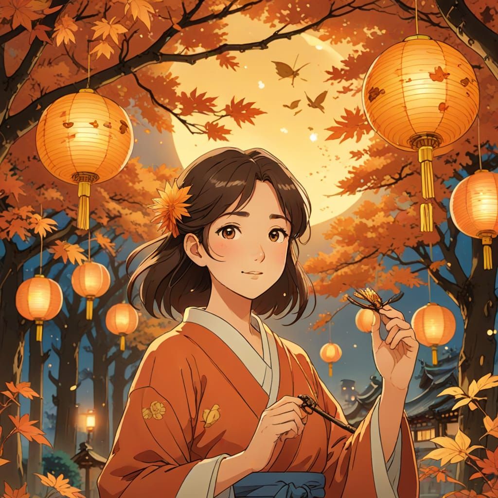 Anime Mid-Autumn Festival Celebration by Studio Ghibli Style