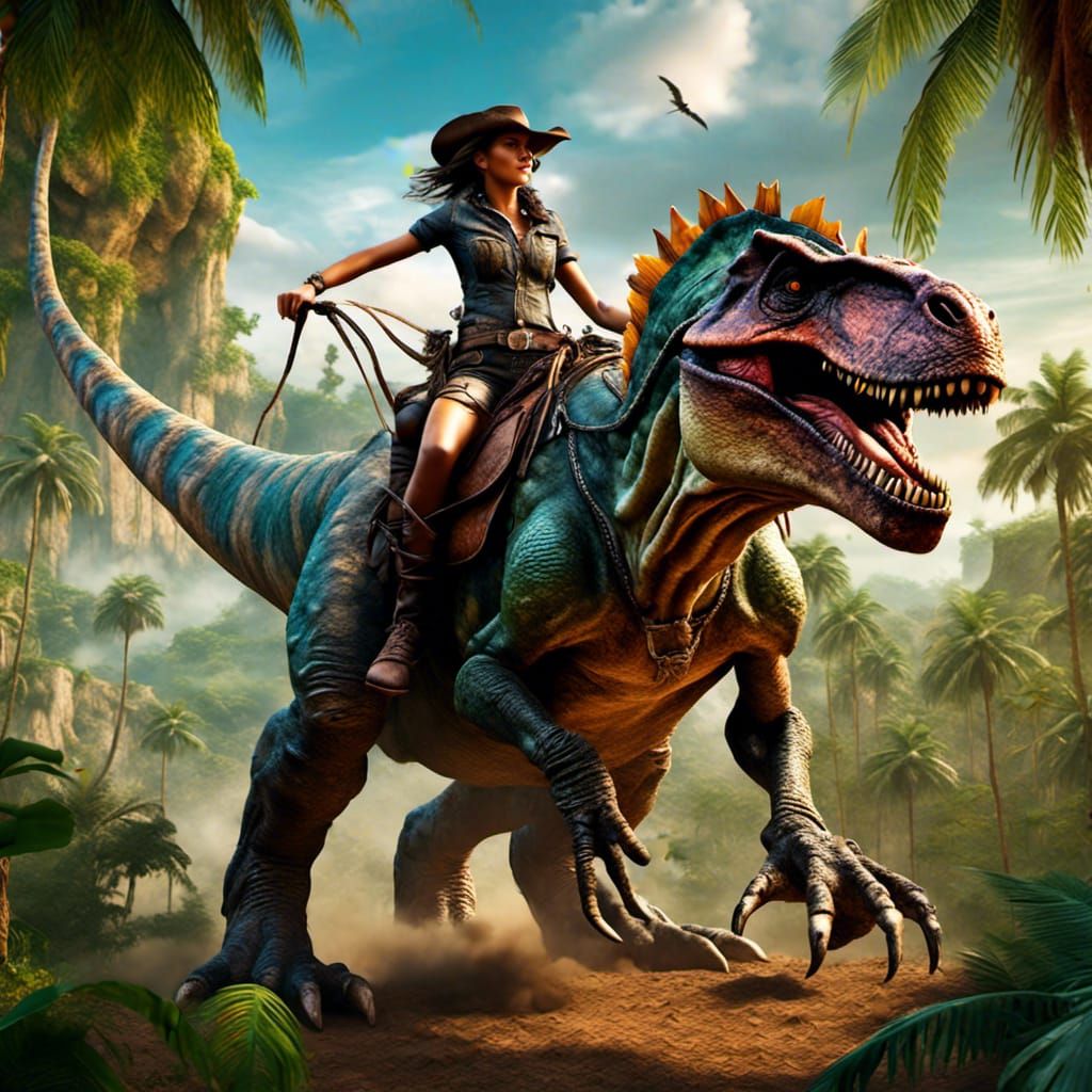 Cowgirl Rides Dinosaur: Airbrush-Style Digital Painting