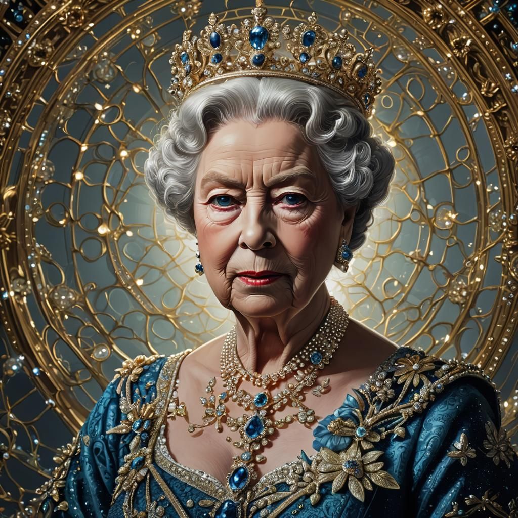 Queen Elizabeth II Portrait in Bioluminescent Light