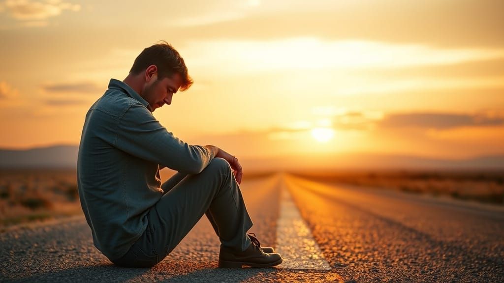 Man Contemplating Life's Journey in Sunset Glow