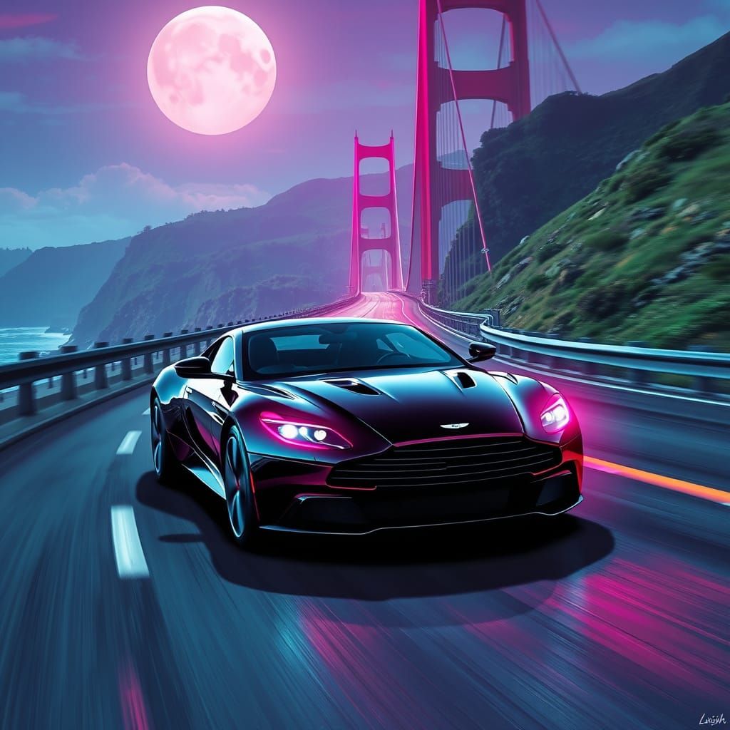 Aston Martin DB12 on Pacific Coast Highway in Synthwave Styl...