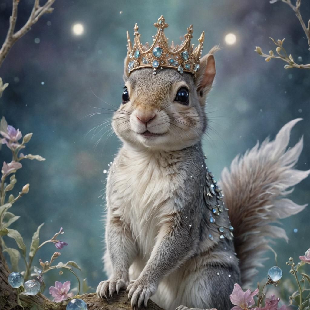 Winged Squirrel Princess in Moonlit Fantasy World